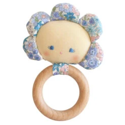 FLOWER BABY TEETHER RATTLE IN LIBERTY BLUE