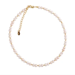 BRYNN 14K GOLD PLATED STERLING SILVER AND FRESHWATER PEARL BEADED NECKLACE