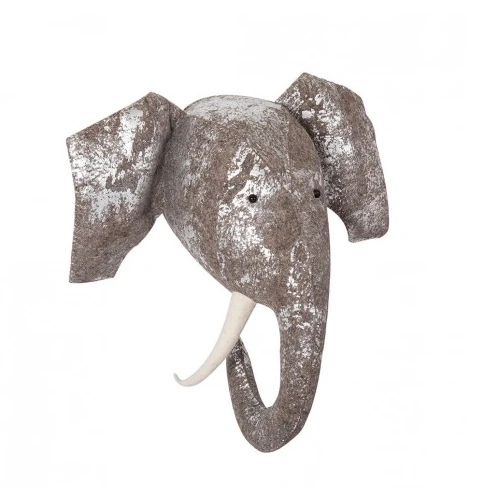 FOIL GREY SILVER ELEPHANT HEAD WALL MOUNT 3 FOIL GREY SILVER ELEPHANT HEAD WALL MOUNT