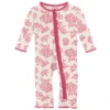 PRINT MUFFIN RUFFLE COVERALL WITH ZIPPER IN NATURAL CORAL