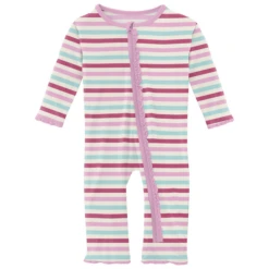 PRINT MUFFIN RUFFLE COVERALL WITH ZIPPER IN SOCK HOP STRIPE