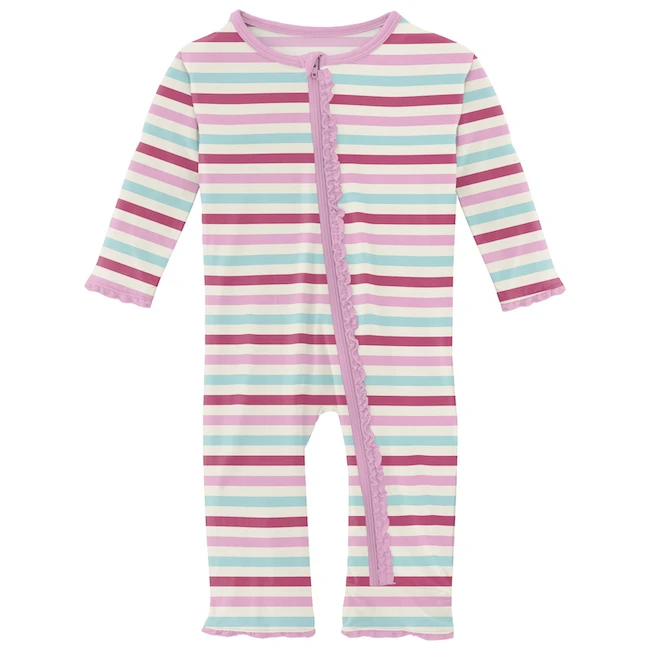 PRINT MUFFIN RUFFLE COVERALL WITH ZIPPER IN SOCK HOP STRIPE 3 PRINT MUFFIN RUFFLE COVERALL WITH ZIPPER IN SOCK HOP STRIPE