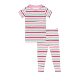 PRINT SHORT SLEEVE PAJAMA SET IN SOCK HOP STRIPE