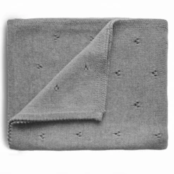 Mushie KNITTED POINTELLE BABY BLANKET-GRAY MELANGE