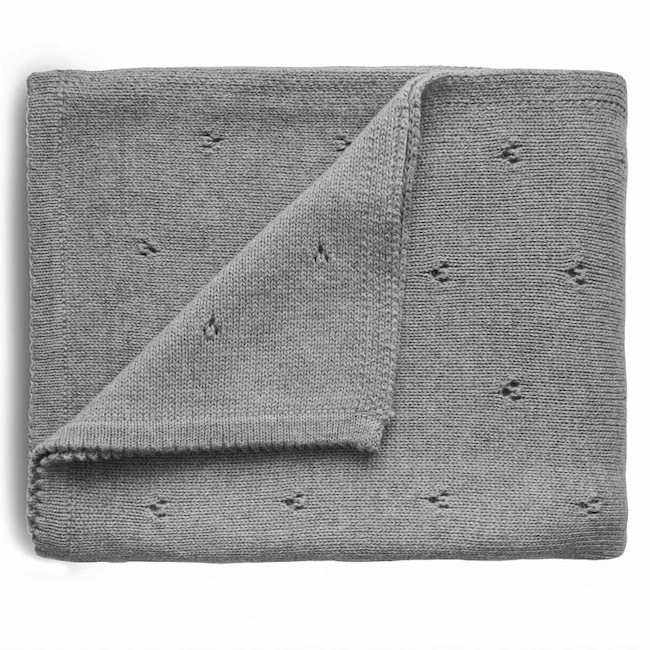 Mushie KNITTED POINTELLE BABY BLANKET-GRAY MELANGE 3 Mushie KNITTED POINTELLE BABY BLANKET-GRAY MELANGE