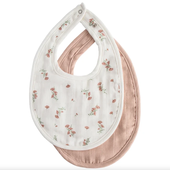 Mushie MUSLIN BIB 2-PACK IN BLUSH/PINK FLORAL 3 Mushie MUSLIN BIB 2-PACK IN BLUSH/PINK FLORAL