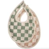 Mushie MUSLIN BIB 2-PACK IN OLIVE CHECK/ NATURAL CHECK -Baby Haven Shop mushie muslin bib 2 pack in olive check natural ch
