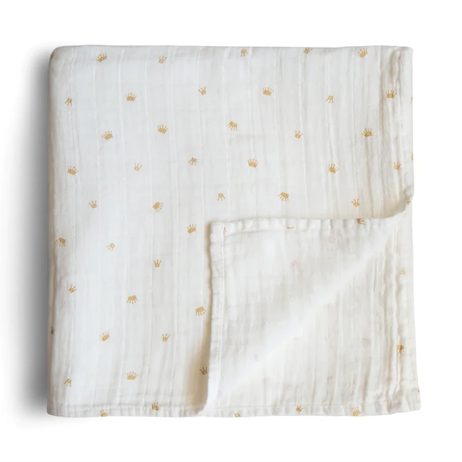 Mushie ORGANIC COTTON MUSLIN SWADDLE BLANKET - CROWNS 3 Mushie ORGANIC COTTON MUSLIN SWADDLE BLANKET - CROWNS