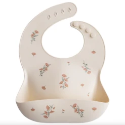 Mushie SILICONE BABY BIB- PINK FLOWERS
