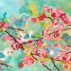 CHERRY BLOSSOM BIRDIES 40X30 CANVAS
