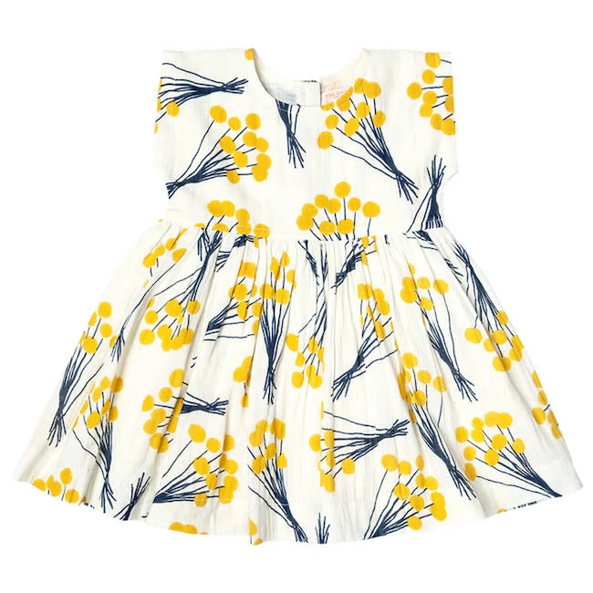 Baby Haven Shop -Baby Haven Shop pink chicken adaline dress in yellow pom pom