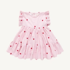 GIRLS KIT DRESS IN HEART EMBROIDERY