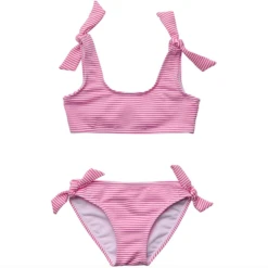 RASPBERRY STRIPE TIE CROP BIKINI