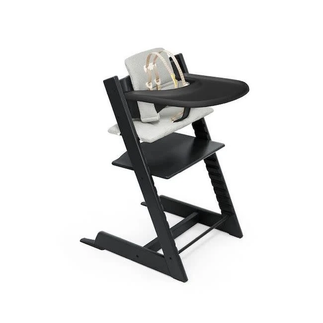 Stokke TRIPP TRAPP HIGH CHAIR COMPLETE BLACK WITH NORDIC GREY CUSHION AND TRAY 3 Stokke TRIPP TRAPP HIGH CHAIR COMPLETE BLACK WITH NORDIC GREY CUSHION AND TRAY
