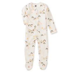FOOTED ZIP FRONT BABY ROMPER IN ALL SUNSHINE AND RAINBOWS