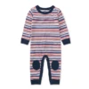 STRIPE KNEE PATCH BABY ROMPER IN CANAL BLUE -Baby Haven Shop tea stripe knee patch baby romper in canal blue